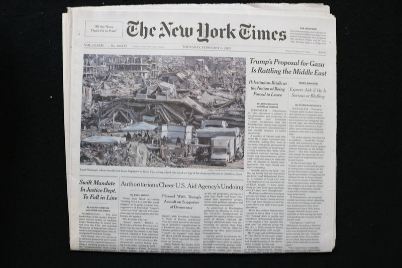 2025 FEBRUARY 6 NEW YORK TIMES - TRUMP'S PROPOSAL FOR GAZA RATTLING MIDDLE EAST