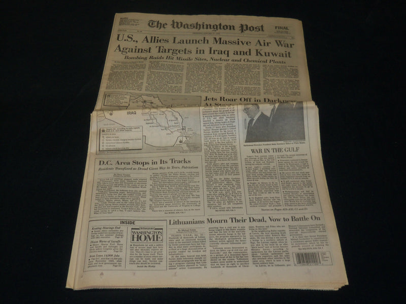 1991 JAN 17 WASHINGTON POST NEWSPAPER - U. S. LAUNCHES MASSIVE AIR WAR- NP 4916