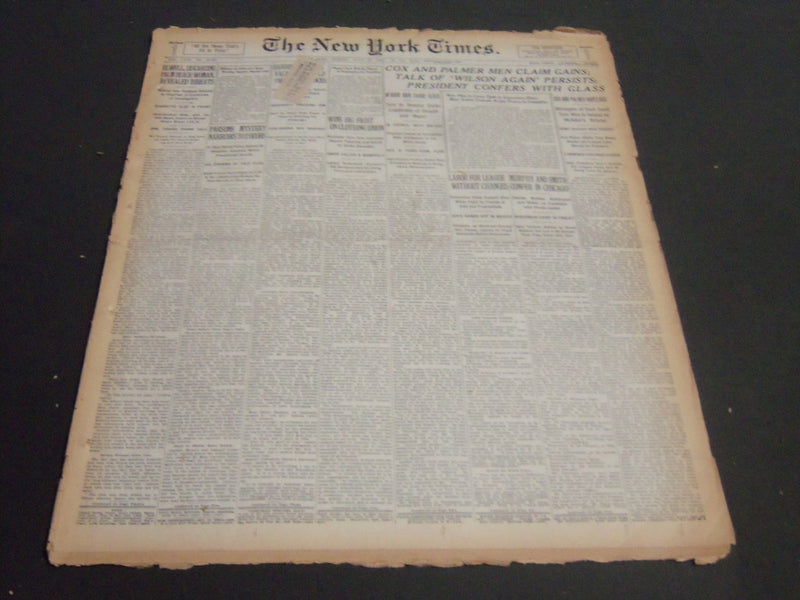 1920 JUNE 20 NEW YORK TIMES - COX AND PALMER CLAIM GAINS - NT 6761