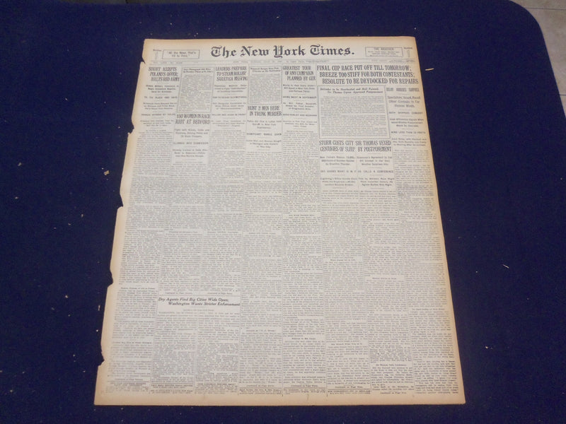 1920 JULY 25 NEW YORK TIMES - FINAL CUP RACE OFF TILL TOMORROW - NT 9338