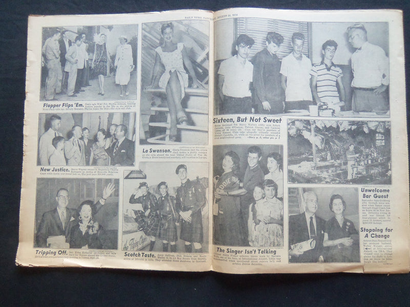 1954 AUGUST 21 NY DAILY NEWS NEWSPAPER - OLSON BEATS ROCKY IN 15 - NP 2503