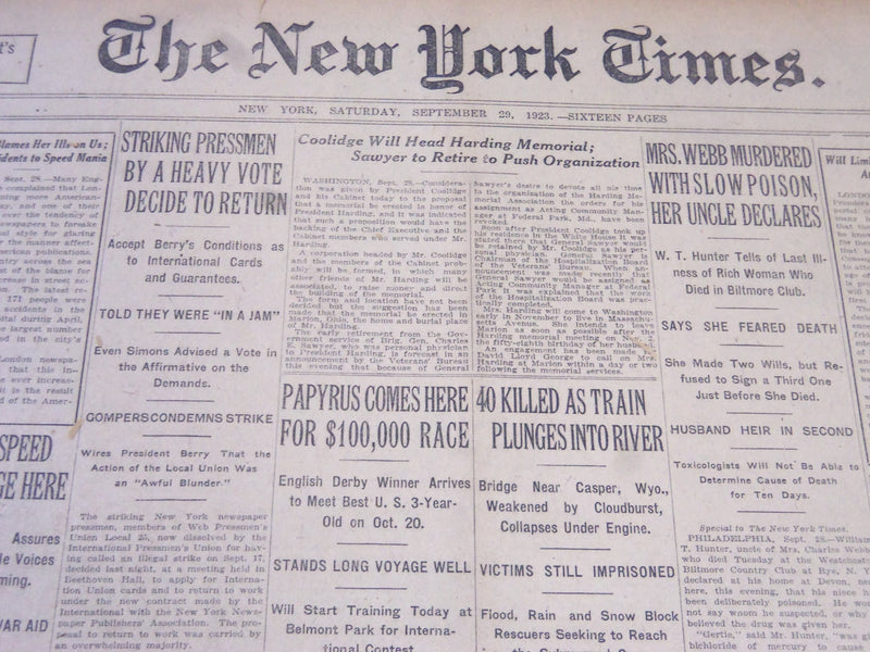 1923 SEPT 29 NEW YORK TIMES - MRS. WEBB MURDERED WITH SLOW POISON - NT 5863