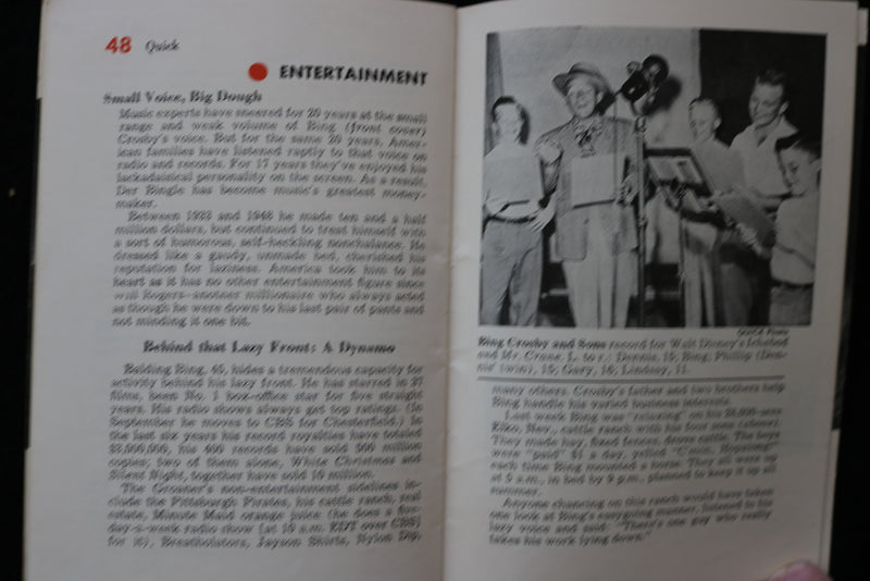 1949 AUGUST 8 QUICK DIGEST MAGAZINE - BING CROSBY COVER - K 2416