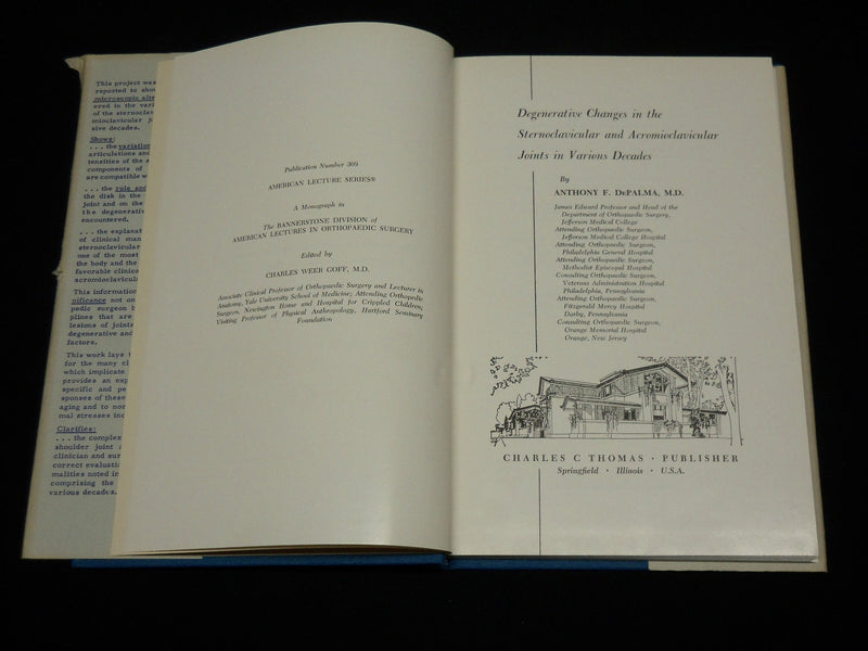 1957 DEGENERATIVE CHANGES IN THE STERNOCLAVICULAR JOINTS BOOK DEPALMA - KD 6362
