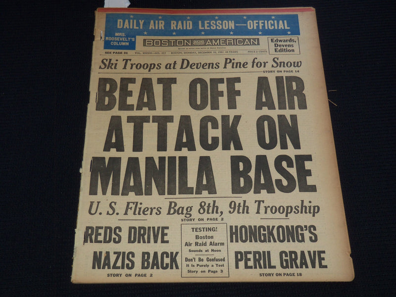 1941 DECEMBER 15 BOSTON AMERICAN NEWSPAPER - BEAT OFF ATTACK ON MANILA- NP 2151F