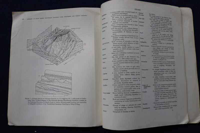 1968 GEOLOGY OF THE GREAT SMOKY MOUNTAINS SOFTCOVER BOOK - FOLD-OUT MAP - K 1384