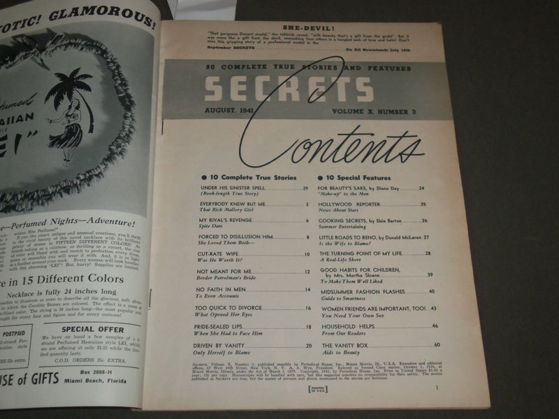 1941 AUGUST SECRETS MAGAZINE - GREAT COVER - NICE PHOTOS- SP 7191