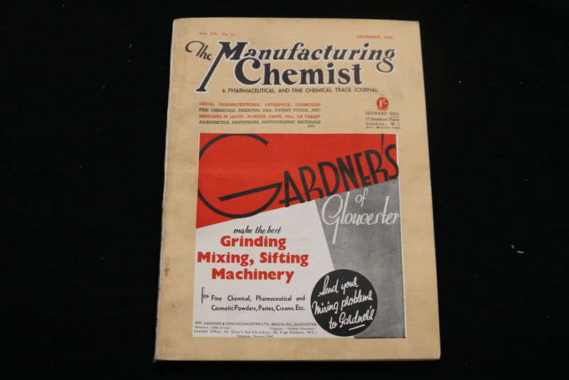 1936 DEC THE MANUFACTURING CHEMIST MAGAZINE - GARDNER'S COVER - SP 5423J