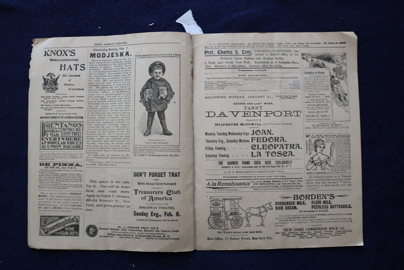 1896-1898 FIFTH AVE THEATRE PROGRAMS - LOT OF 2 - K 1675