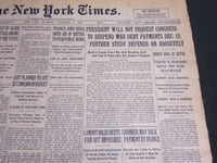 1932 NOV 17 NEW YORK TIMES -PRESIDENT WILL NOT SUSPEND WAR DEBT PAYMENT- NT 6993