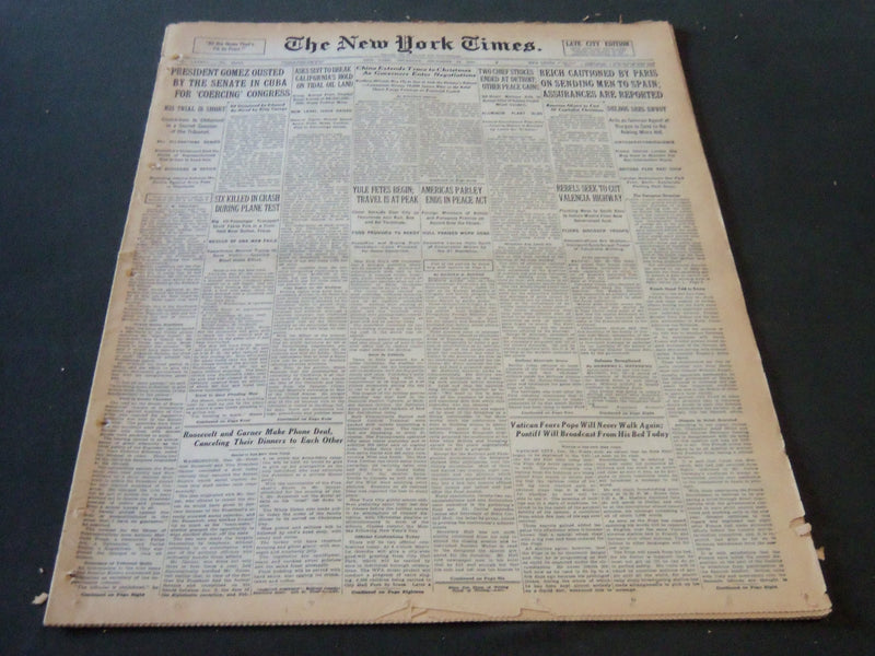 1936 DECEMBER 24 NEW YORK TIMES - PRESIDENT GOMEZ OUSTED IN CUBA - NT 6695