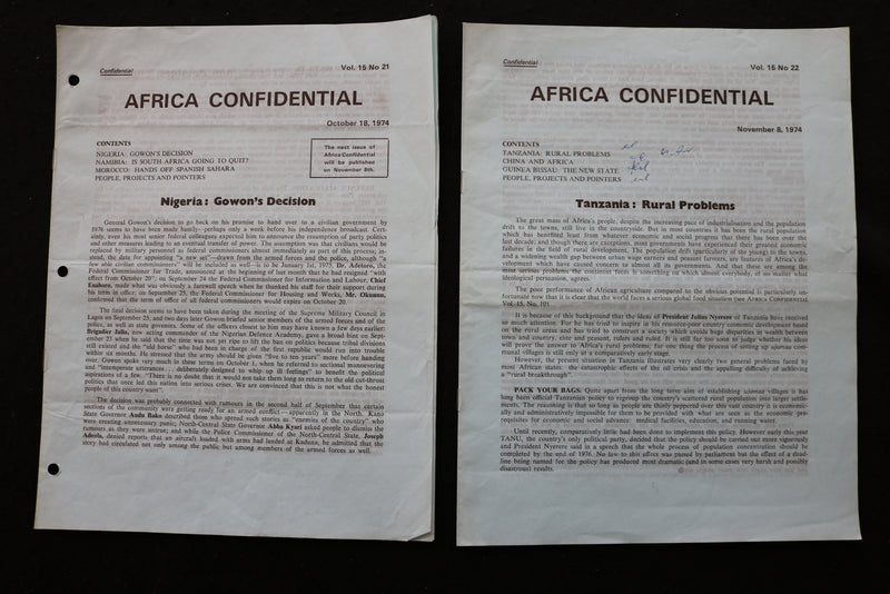 1974 AFRICA CONFIDENTIAL NEWSLETTER - LOT OF 20 - K 2410