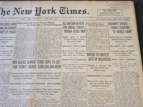 1923 APRIL 26 NEW YORK TIMES - HARDINGS SPEECH SWINGS SENATORS - NT 5774