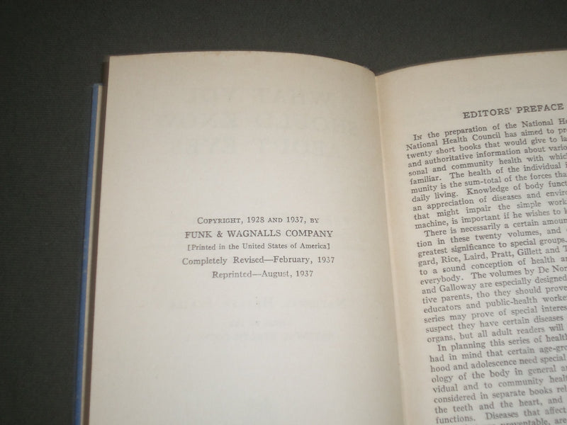 1937 WHAT YOU SHOULD KNOW ABOUT EYES BOOK BY PARK LEWIS M. D. - J 2681