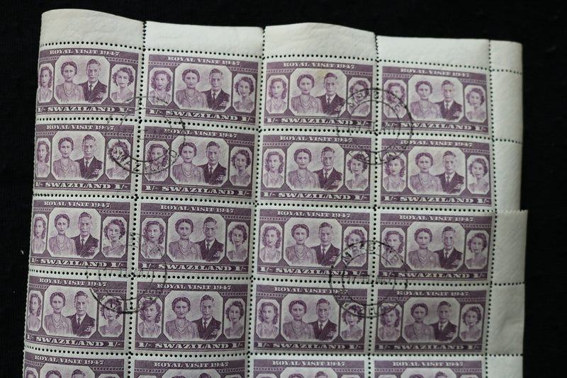 1947 ROYAL VISIT SWAZILAND STAMP - BRITISH - FULL SHEET - 40 STAMPS - K 1791