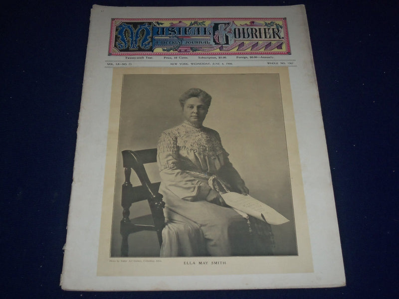 1906 JUNE 6 MUSICAL COURIER MAGAZINE - ELLA MAY SMITH COVER - ADS - J 1258