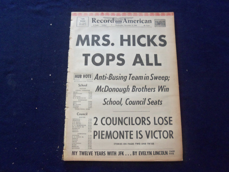 1965 NOV 3 BOSTON RECORD AMERICAN NEWSPAPER - MRS. HICKS TOPS ALL - NP 6317