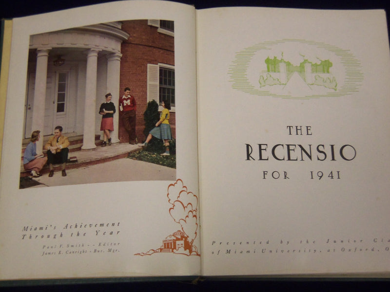 1941 RECENSIO MIAMI UNIVERSITY YEARBOOK - OXFORD OHIO - GREAT PHOTOS - YB 674