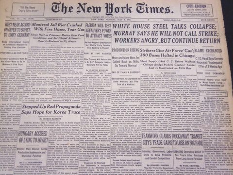 1952 MAY 5 NEW YORK TIMES - WHITE HOUSE STEEL TALKS COLLAPSE - NT 4598
