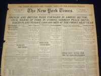 1918 MAY 4 NEW YORK TIMES - FRENCH AND BRITISH PUSH FORWARD IN AMIENS - NT 8171