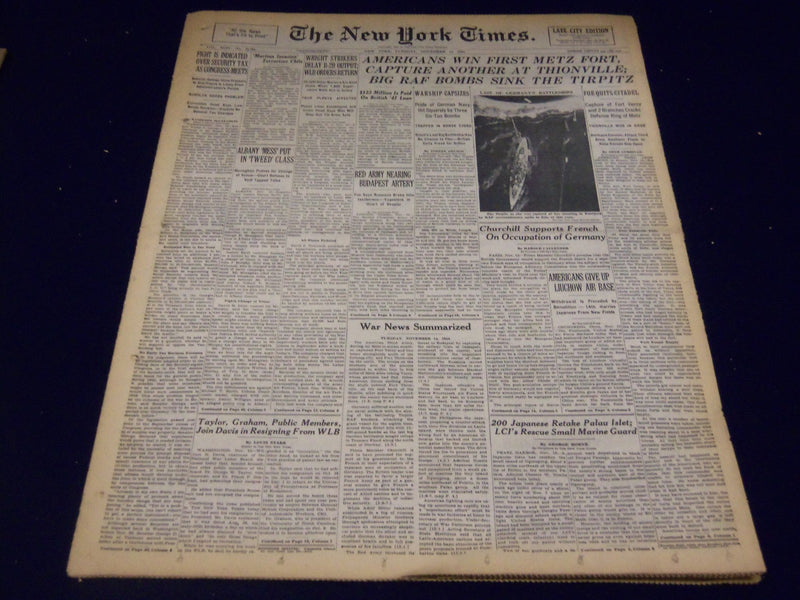 1944 NOVEMBER 14 NEW YORK TIMES - AMERICANS WIN FIRST METZ FORT - NT 826