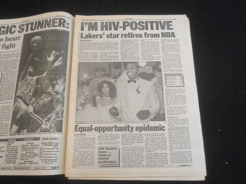 1991 NOV 8 NEW YORK DAILY NEWS NEWSPAPER - MAGIC JOHNSON AIDS VIRUS - NP 5879