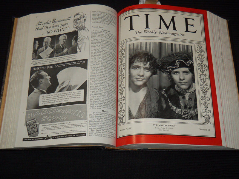 1937 APRIL-JUNE TIME MAGAZINE BOUND VOLUME - GREAT COVERS - NICE ADS - KD 3806M