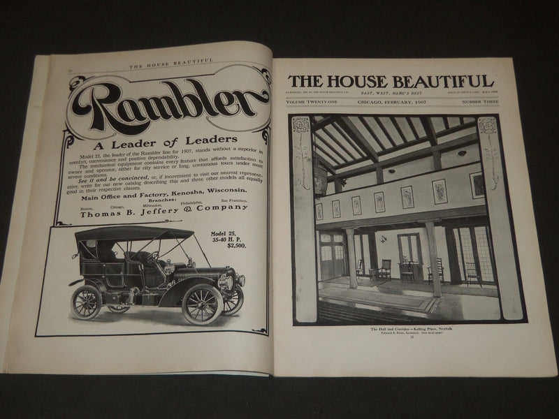 1907 FEBRUARY THE HOUSE BEAUTIFUL MAGAZINE - GREAT PHOTOS & ADS - ST 383
