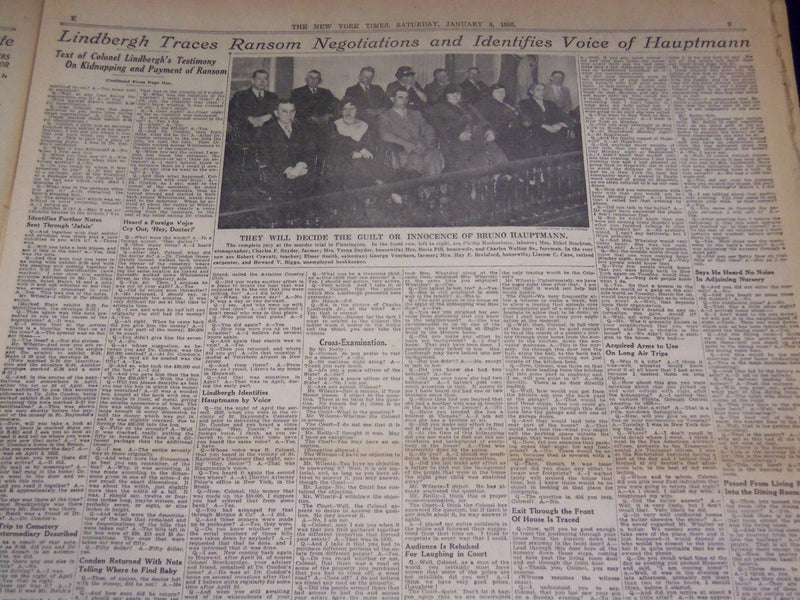 1935 JANUARY 5 NEW YORK TIMES - LINDBERGH NAMES HAUPTMANN AS KIDNAPPER - NT 1941