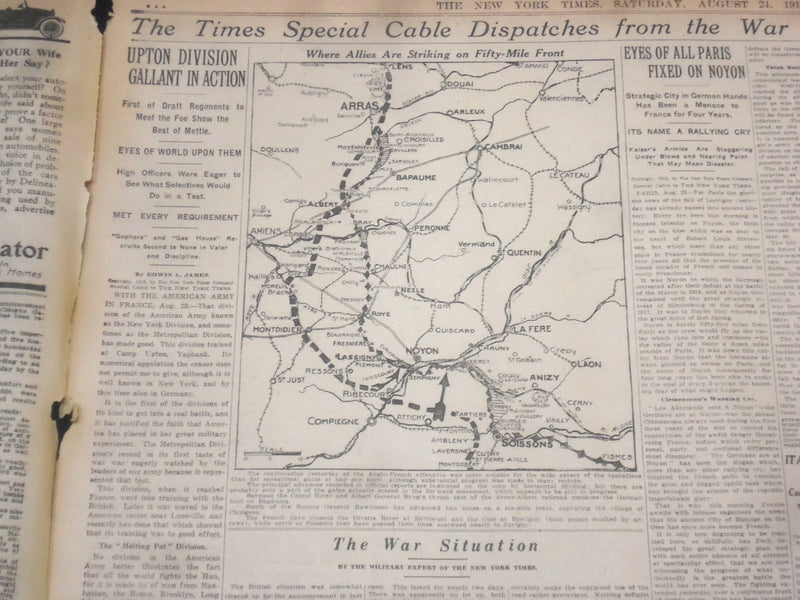 1918 AUGUST 24 NEW YORK TIMES - ALLIED ARMIES ADVANCING - NT 9202