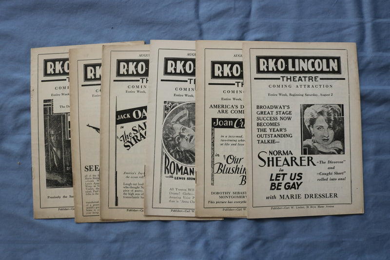 1930 R.K.O. LINCOLN MOVIE THEATRE PROGRAM - LOT OF 6 - K 2730