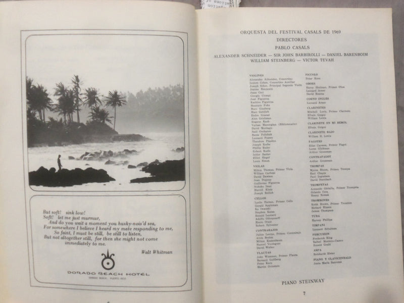 1969 FESTIVAL CASALS SOFTCOVER BOOK - SAN JUAN DE PUERTO RICO - SPANISH - K 284
