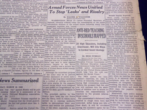1949 MAR 18 NEW YORK TIMES - ANTI-RED TEACHING IN SCHOOLS MAPPED - NT 2662