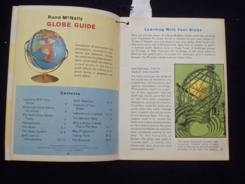 1964 RAND MCNALLY WORLD PORTRAIT GLOBE SOFTCOVER BOOK - J 9663