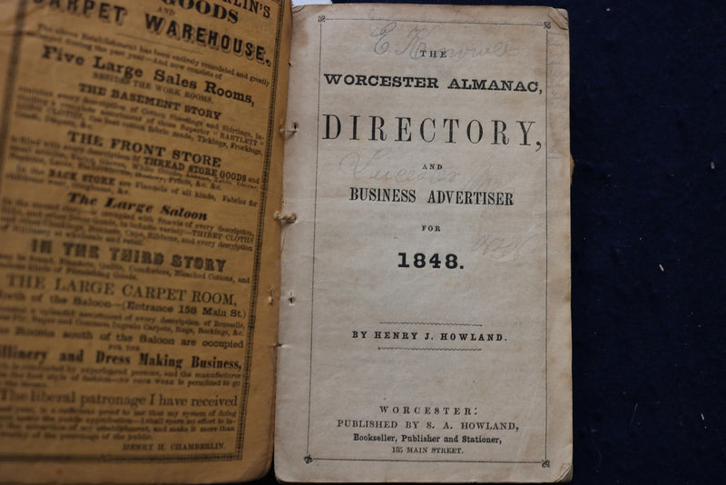 1842-1849 WORCESTER BUSINESS DIRECTORY AND ADVERTISER - LOT OF 6 - KD 9550