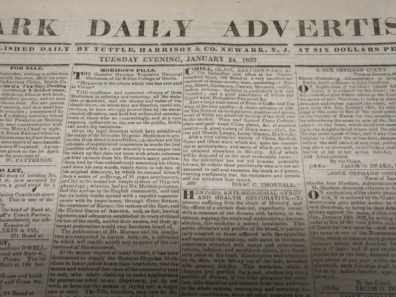1837 NEWARK DAILY ADVERTISER NEWSPAPER LOT OF 2 ISSUES - NEW JERSEY - NP 4864
