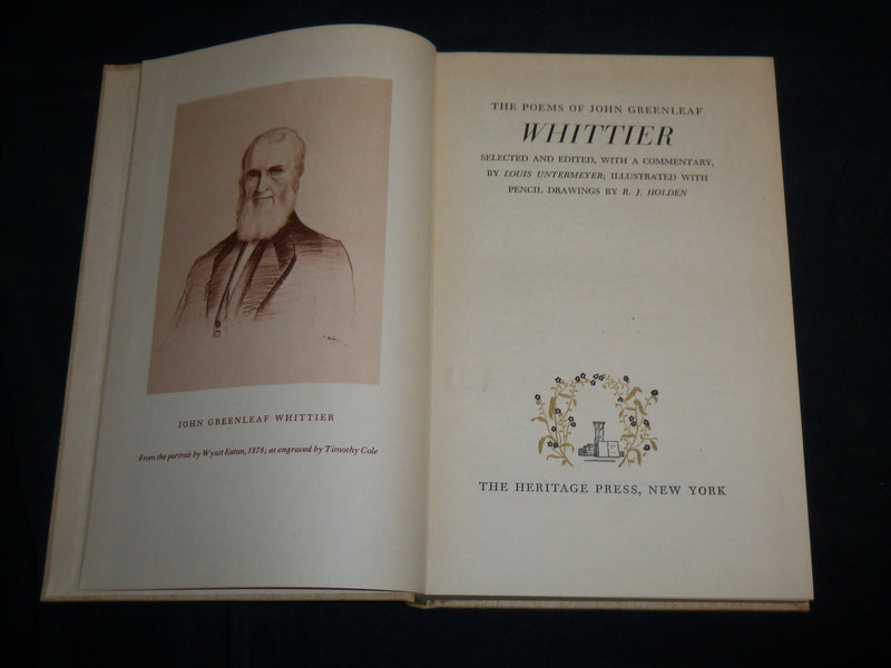 1945 THE POEMS OF JOHN GREENLEAF WHITTIER HARDCOVER BOOK BY UNTERMEYER - KD 7029