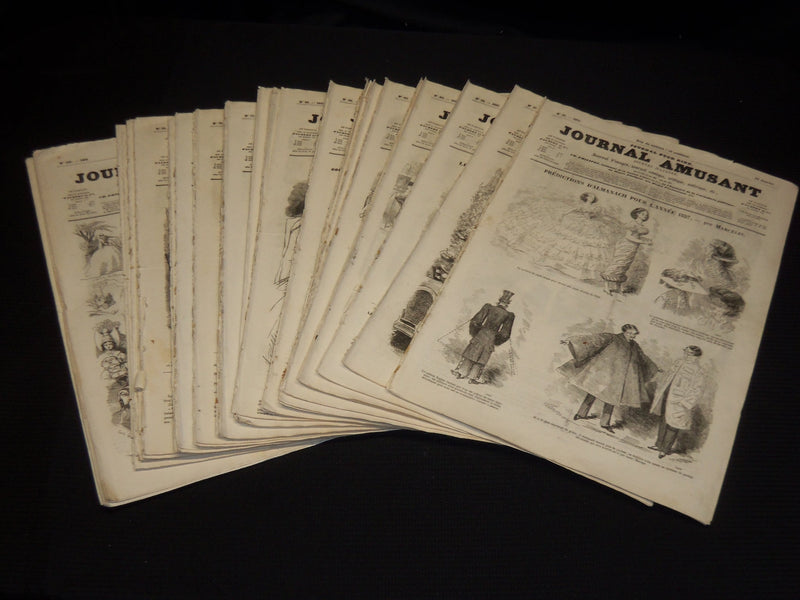 1857-1858 JOURNAL AMUSANT ILLUSTRE FRENCH MAGAZINE LOT OF 36 - FASHION - O 3197M