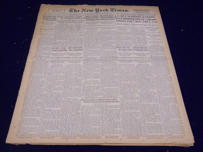 1935 AUG 6 NEW YORK TIMES - OWENS COMPLETES TRIPLE, 5 MARKS FALL - NT 1931