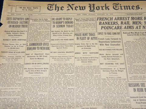 1923 JANUARY 21 NEW YORK TIMES - BAMBERGER GIVES $500,000 TO NEWARK - NT 7906