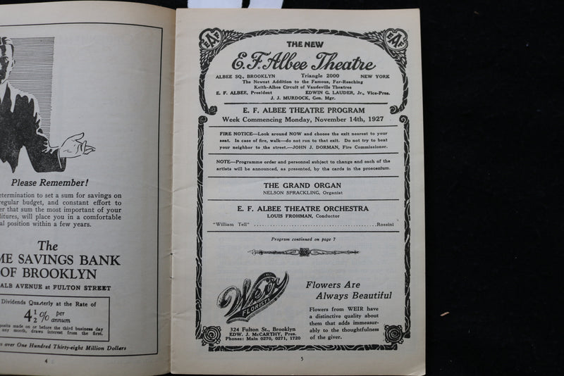 1927 NOVEMBER THE NEW E. F. ALBEE THEATRE PROGRAM - WILLIAM BOYD - K 1809