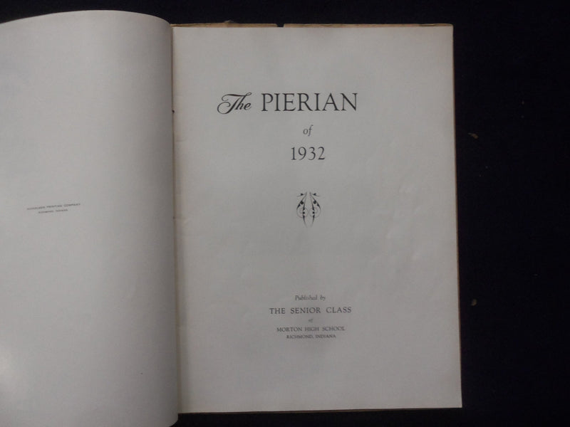 1932 PIERIAN MORTON HIGH SCHOOL YEARBOOK - RICHMOND, INDIANA - YB 1926F