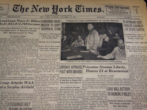 1946 OCTOBER 20 NEW YORK TIMES - VETERANS SEIZE SENATE CHAMBER - NT 2718