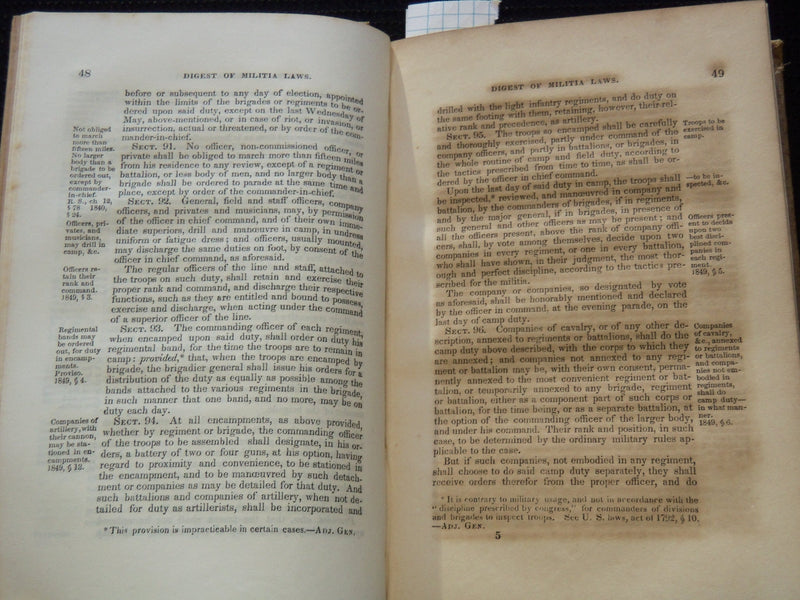 1851 MILITIA LAWS OF MASSACHUSETTS HARDCOVER BOOK BY EBENEZER W. STONE - KD 81G