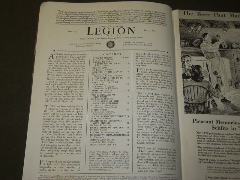 1937 MAY THE AMERICAN LEGION MONTHLY MAGAZINE - LOU GEHRIG BACK COVER - J 3792