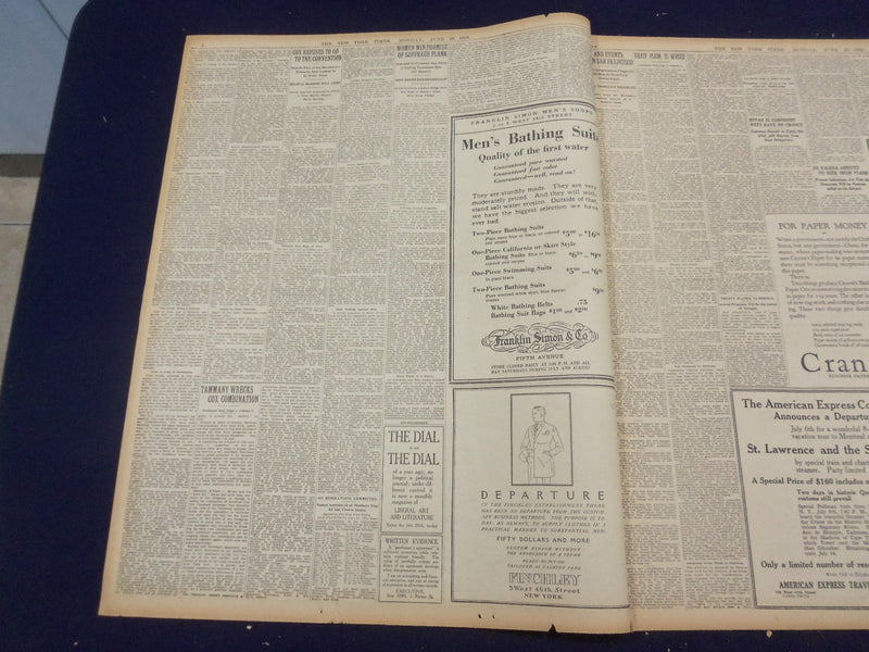 1920 JUNE 28 NEW YORK TIMES - MURPHY DROPS COX, MAY GO TO M'ADOO - NT 9118