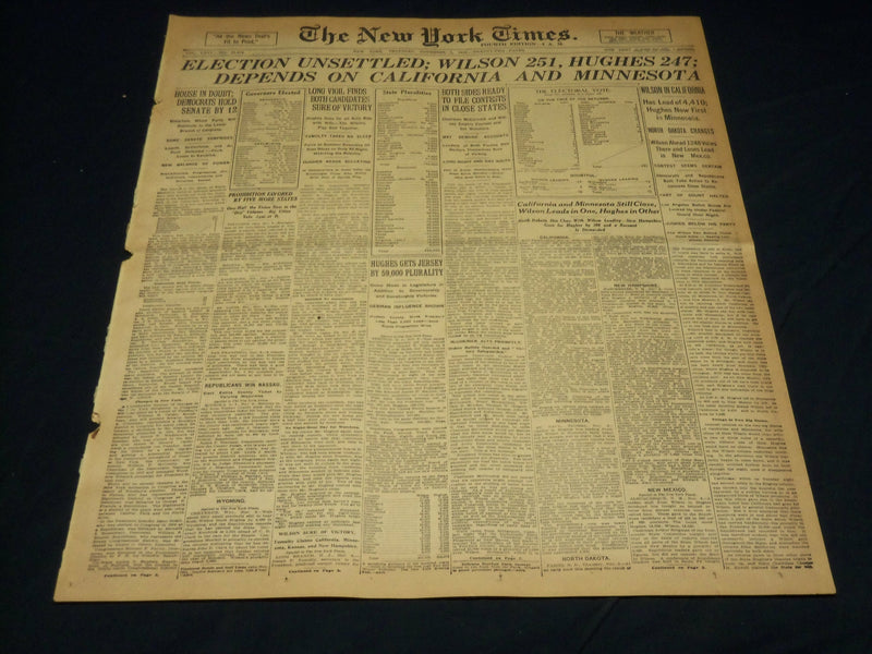 1916 NOVEMBER 9 NEW YORK TIMES - WILSON 251 HUGHES 247 ELECTION - NT 7688