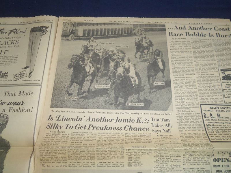 1958 MAY 4 THE COURIER-JOURNAL NEWSPAPER - TIM TAM WINS KENTUCKY DERBY - NP 5588