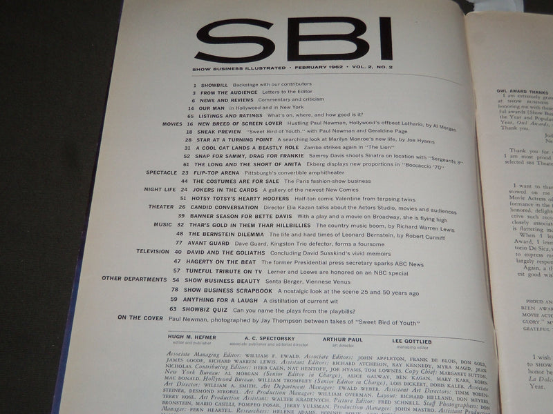 1962 FEBRUARY SBI SHOW BUSINESS ILLUSTRATED MAGAZINE - PAUL NEWMAN - ST 4978