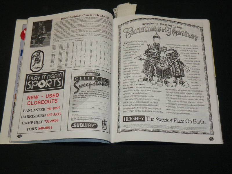 1996 DECEMBER 8 HERSEY BEARS VS. PROVIDENCE BRUINS MAGAZINE - J 5951